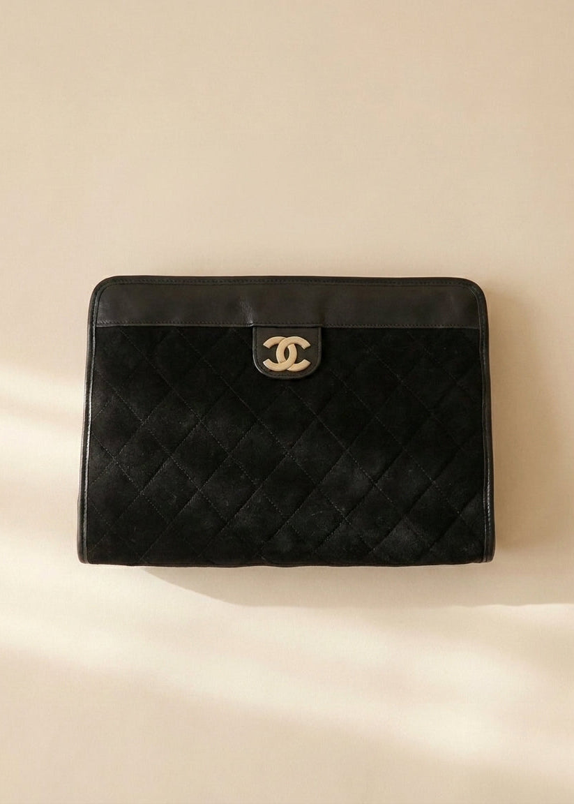 Chanel Black Cotton Clutch