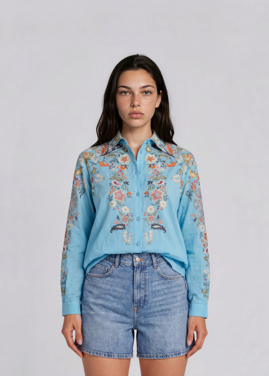 Etro Blue Flower Printed Button Down
