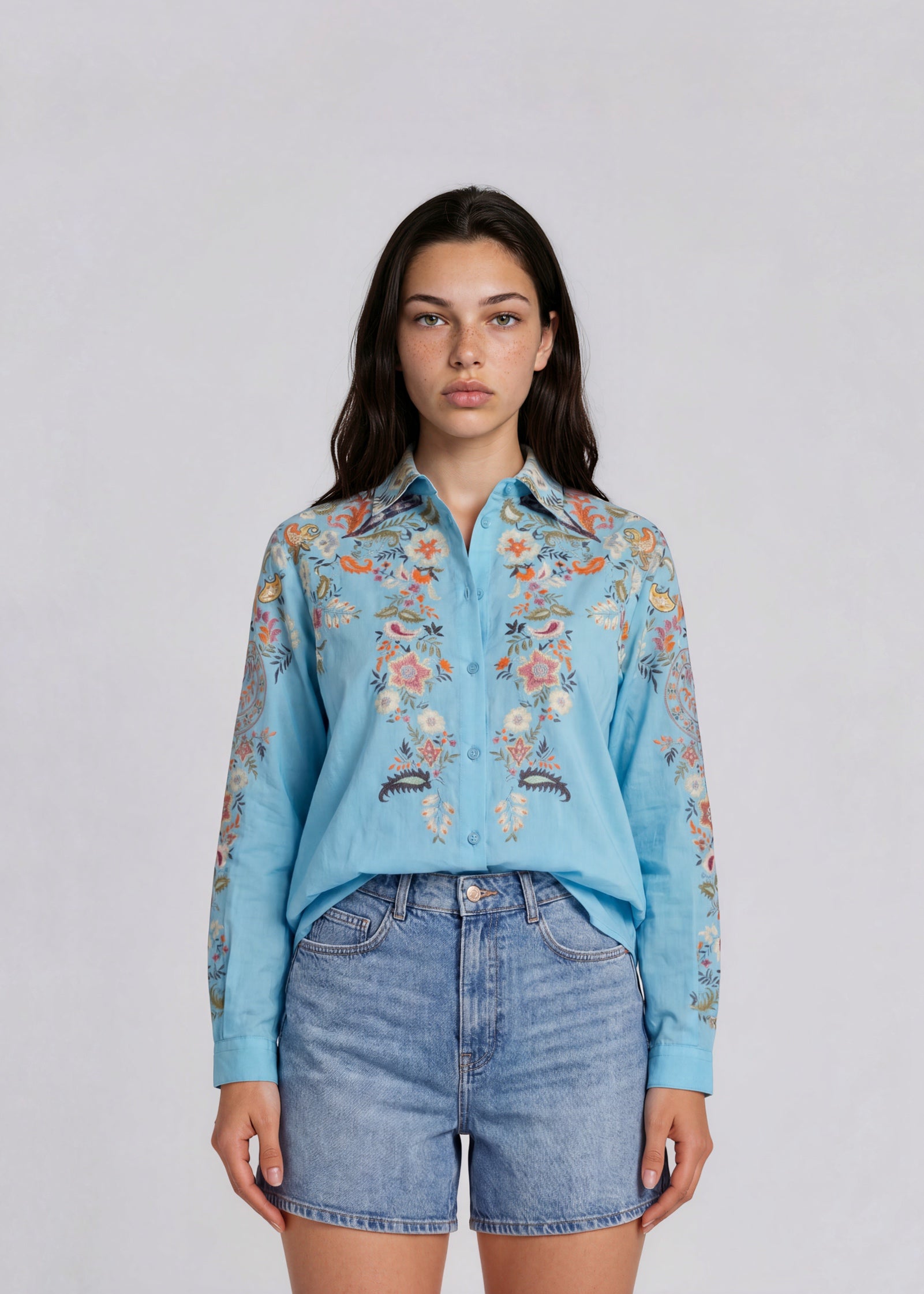 Etro Blue Flower Printed Button Down