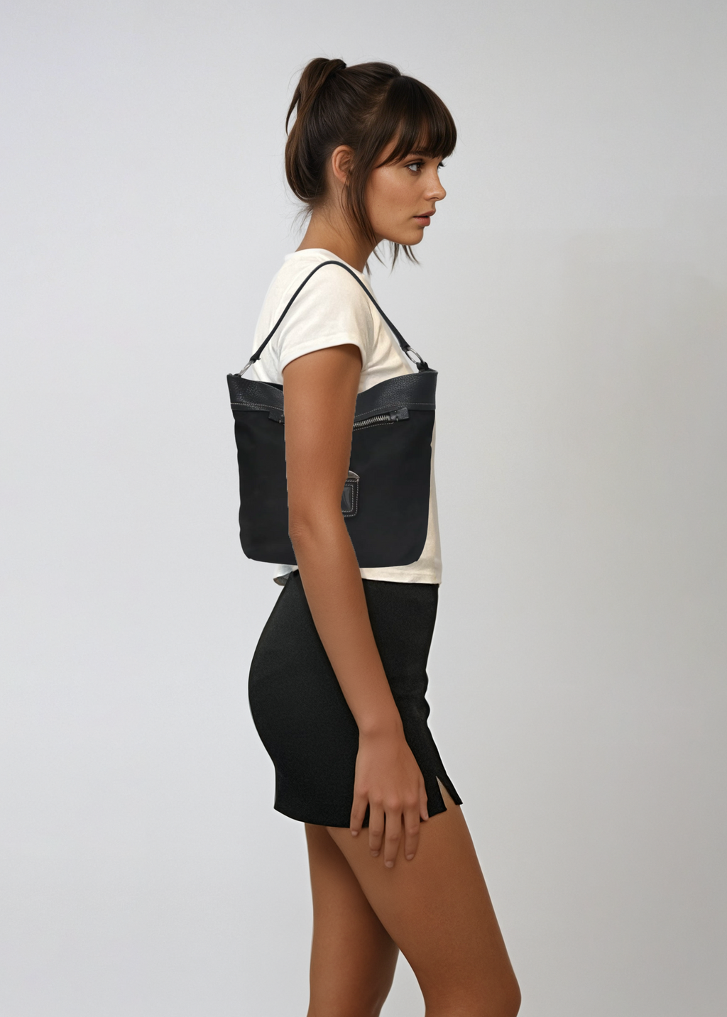 Prada Black Nylon and Leather Hobo Bag
