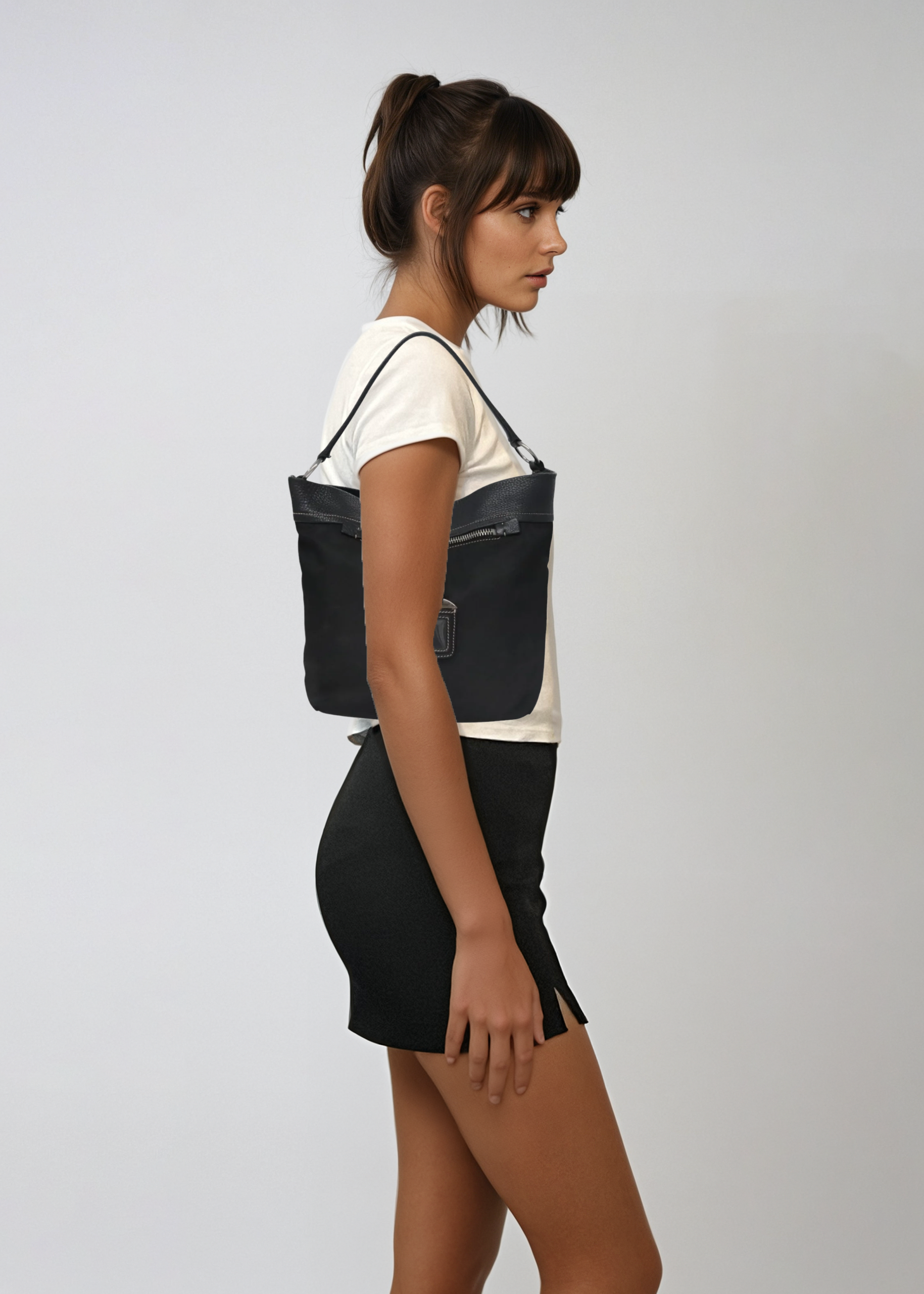 Prada Black Nylon and Leather Hobo Bag