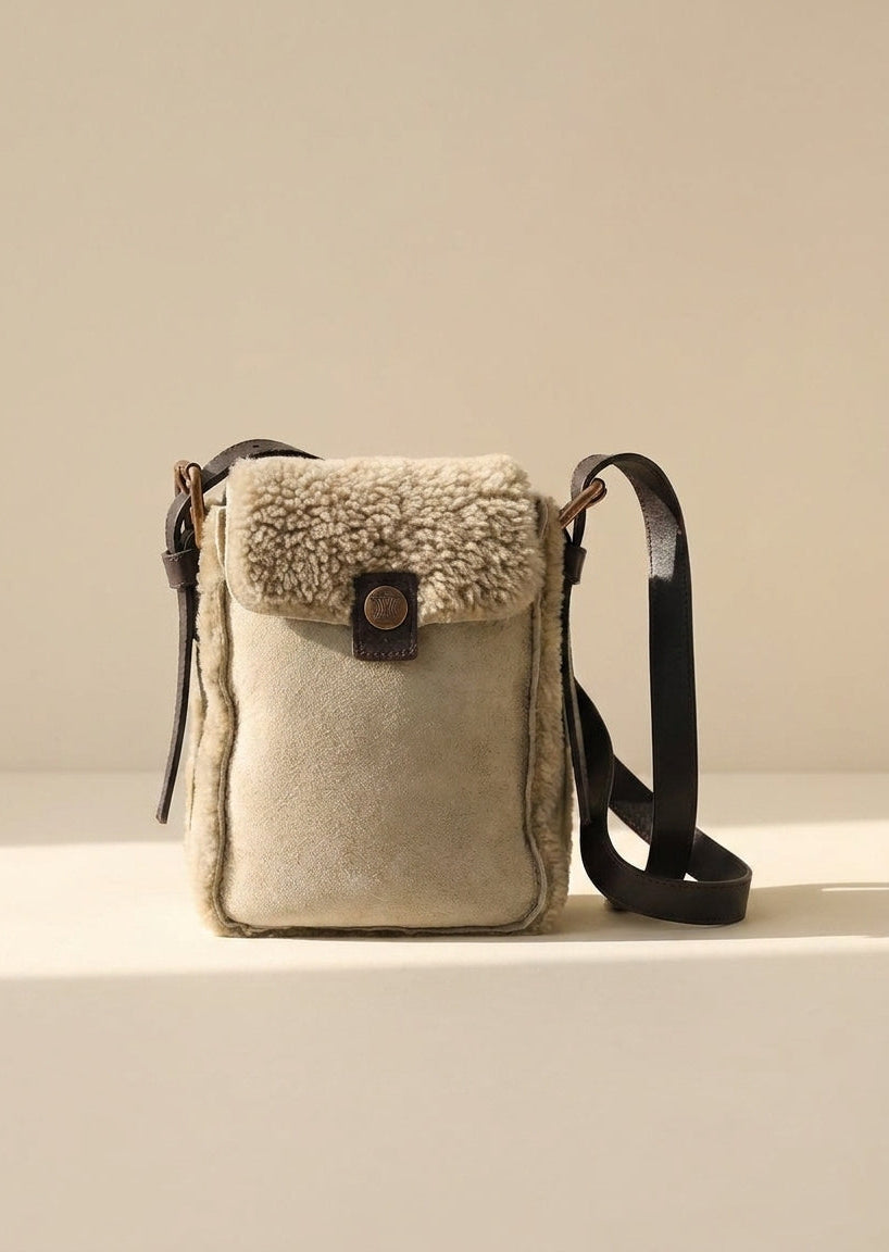 Celine Tan Shearling Crossbody