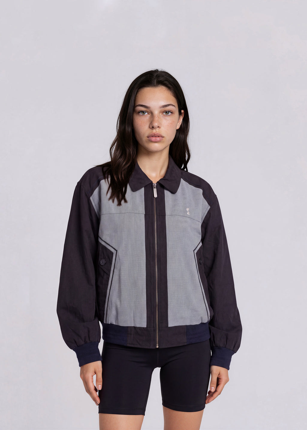 YSL Black and Grey Paneled Classic Collared Bomber