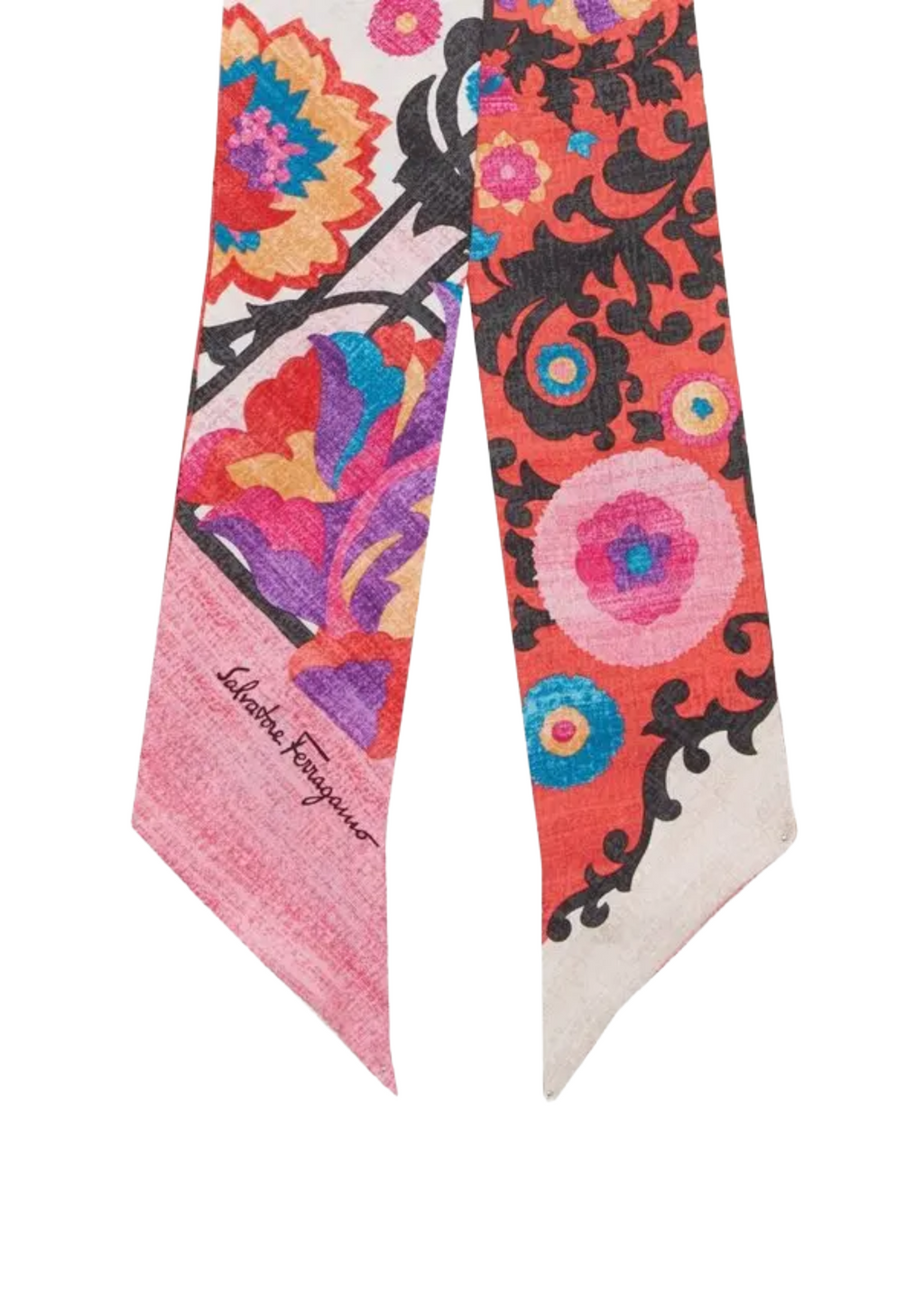 Ferragamo Pink and Red Printed Twilly