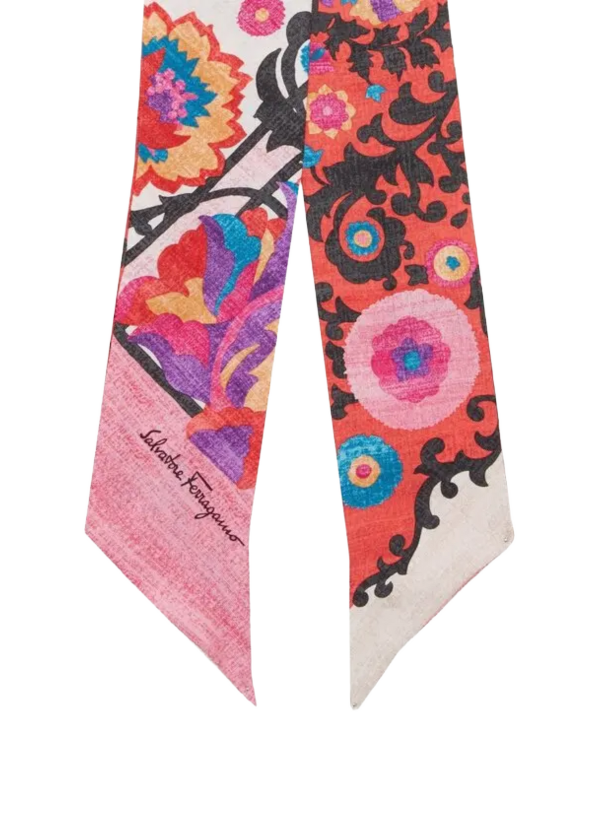 Ferragamo Pink and Red Printed Twilly