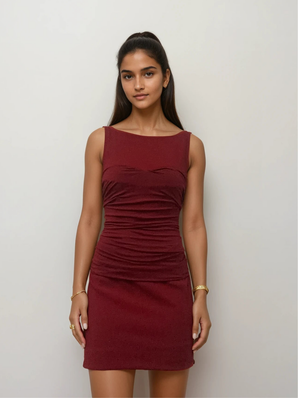 Donna Karan Red Ruched Mini Dress