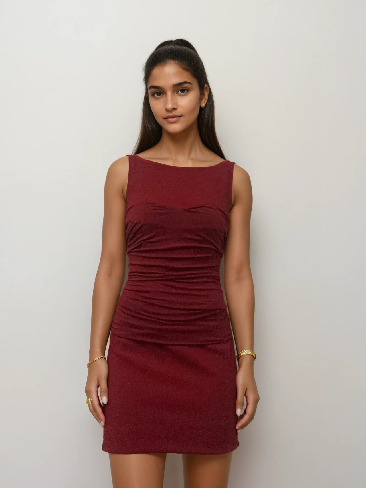 Donna Karan Red Ruched Mini Dress