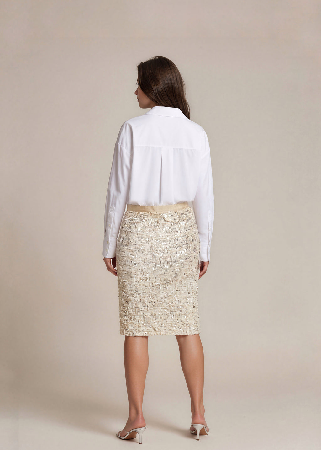 Oscar De La Renta Cream Tweed and Sequin Skirt