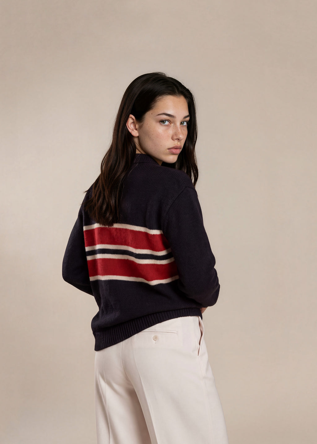 Ralph Lauren Navy and Red Striped Half Zip