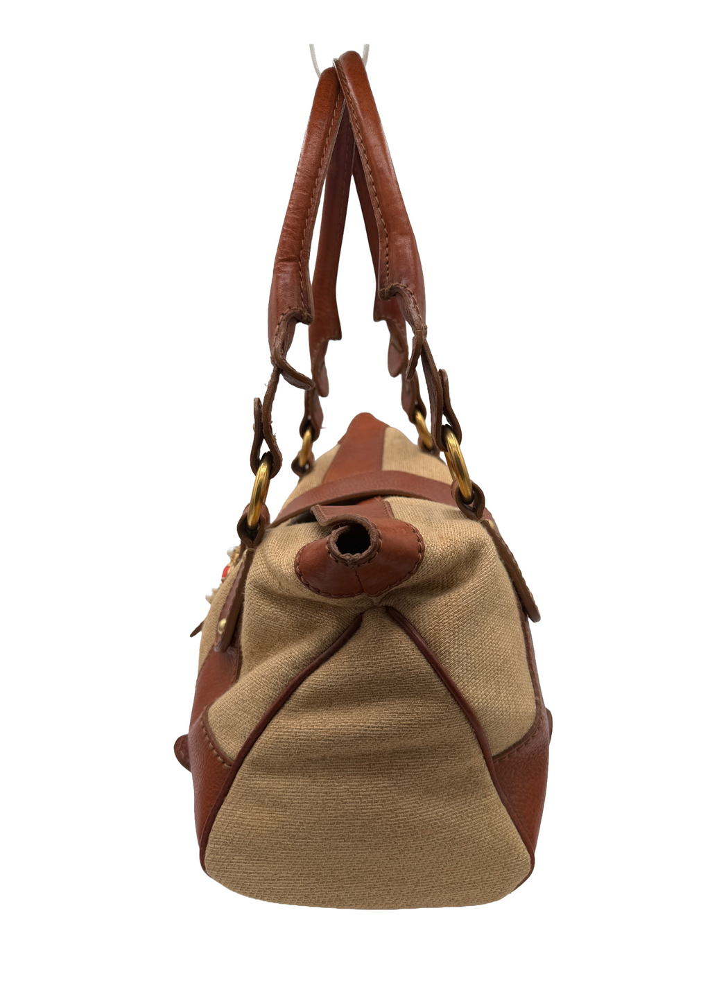 Valentino Tan Leather and Raffia Handbag
