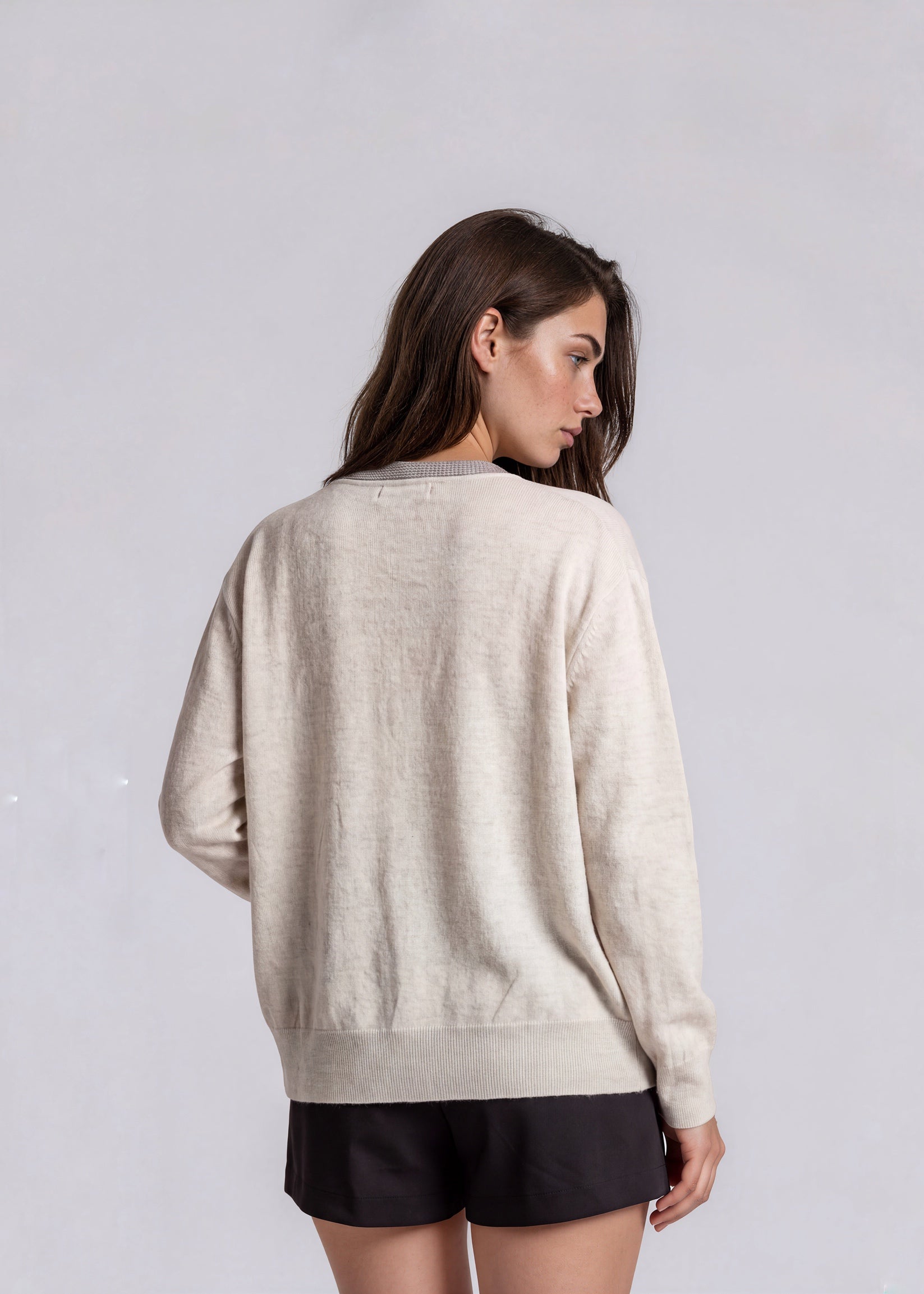 YSL Cream Cardigan with Striped Trim