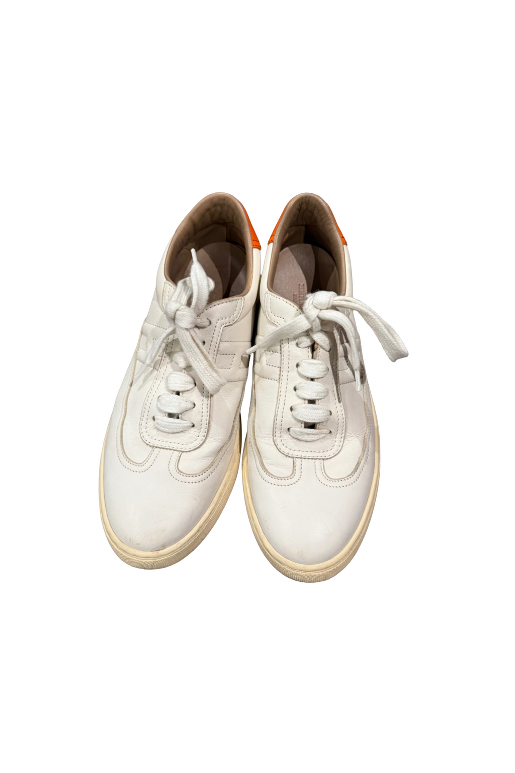 Hermes White and Orange Leather Sneakers