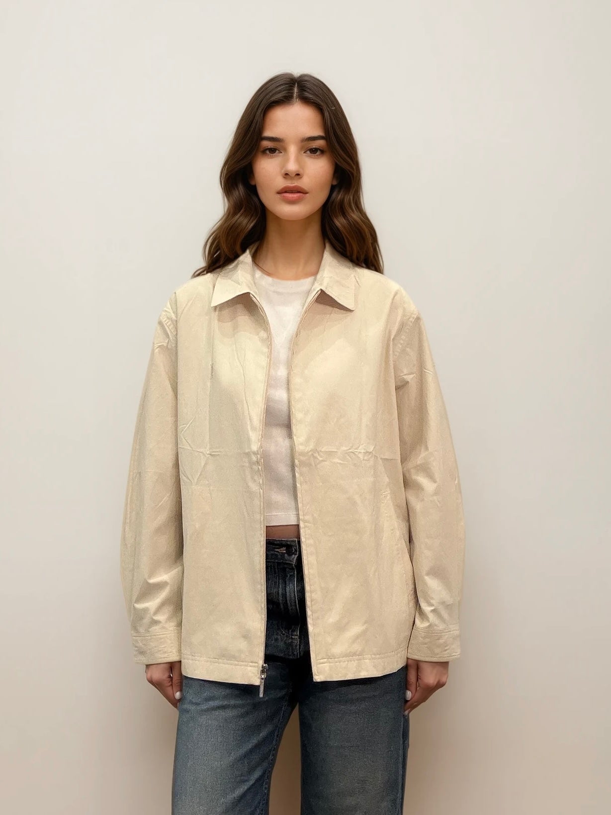 Ysl Cream Collared Bomber