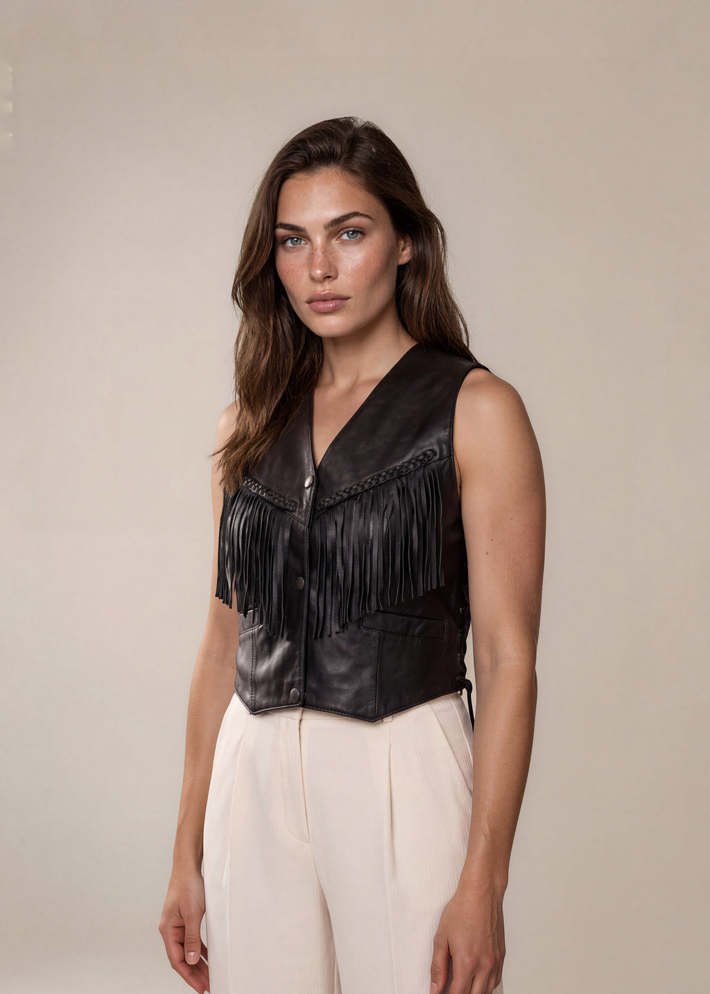 Black Leather Fringe Vest