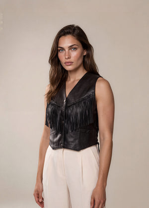Black Leather Fringe Vest