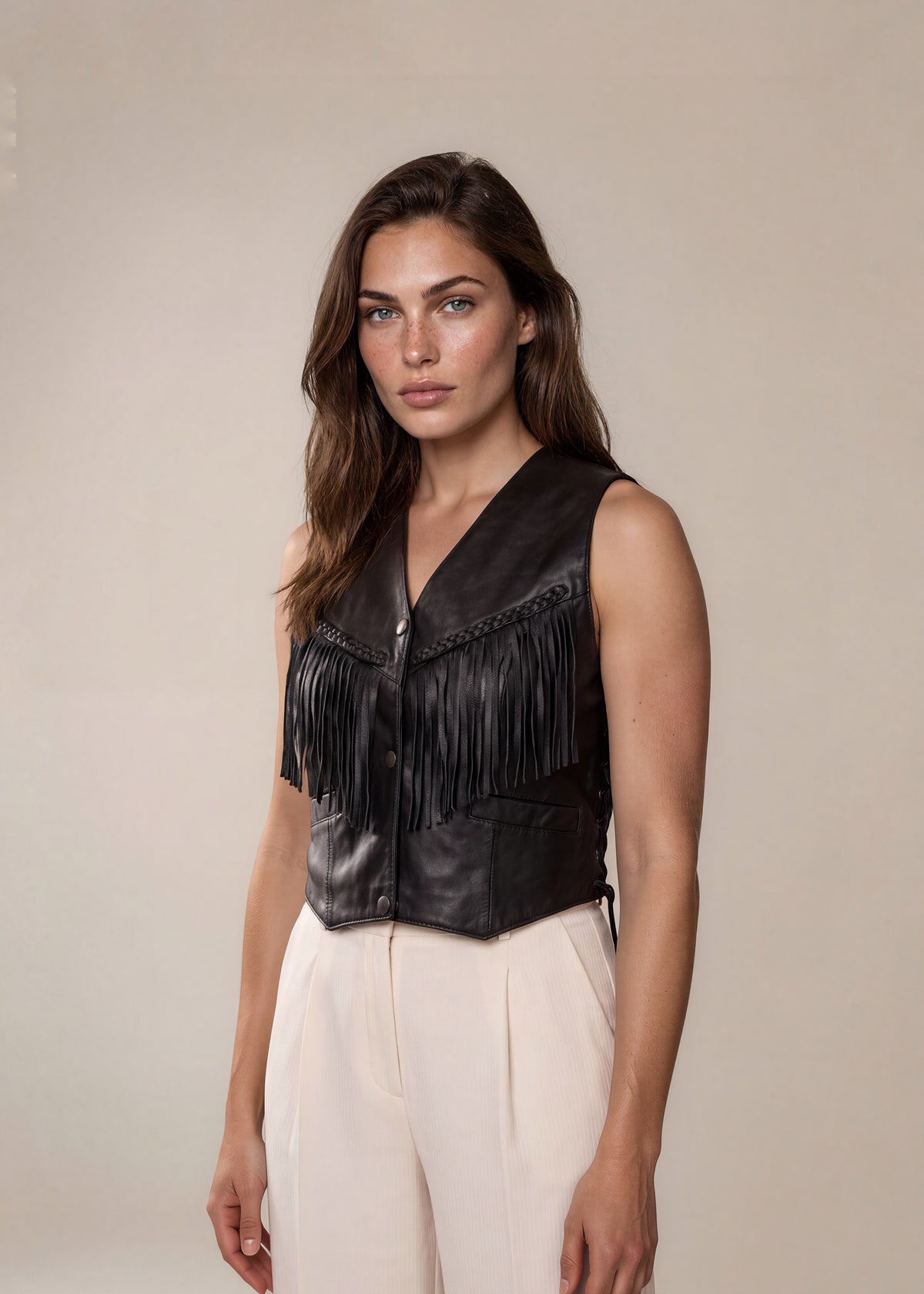 Black Leather Fringe Vest