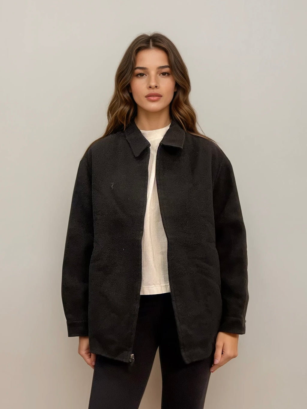 YSL Black Wool Bomber with Red Plaid Collar