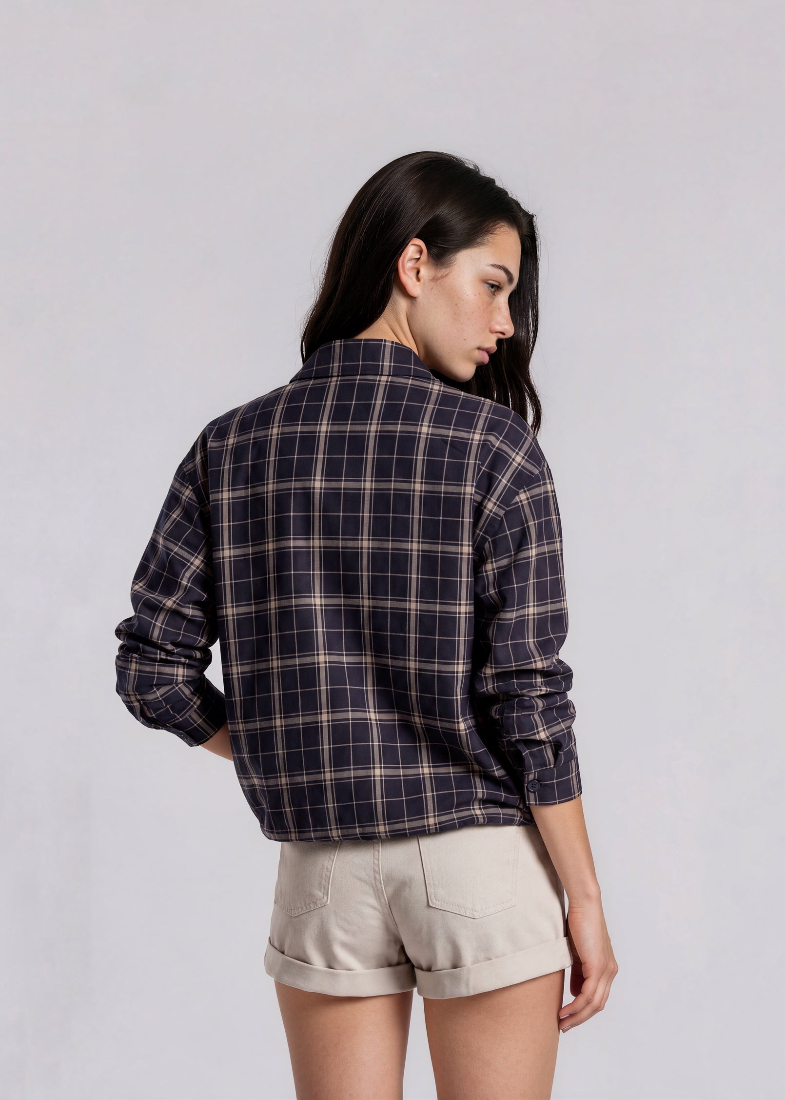 YSL Navy and Tan Plaid Bomber
