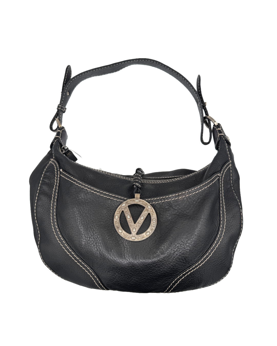 Valentino Black and Silver Leather Hobo Bag