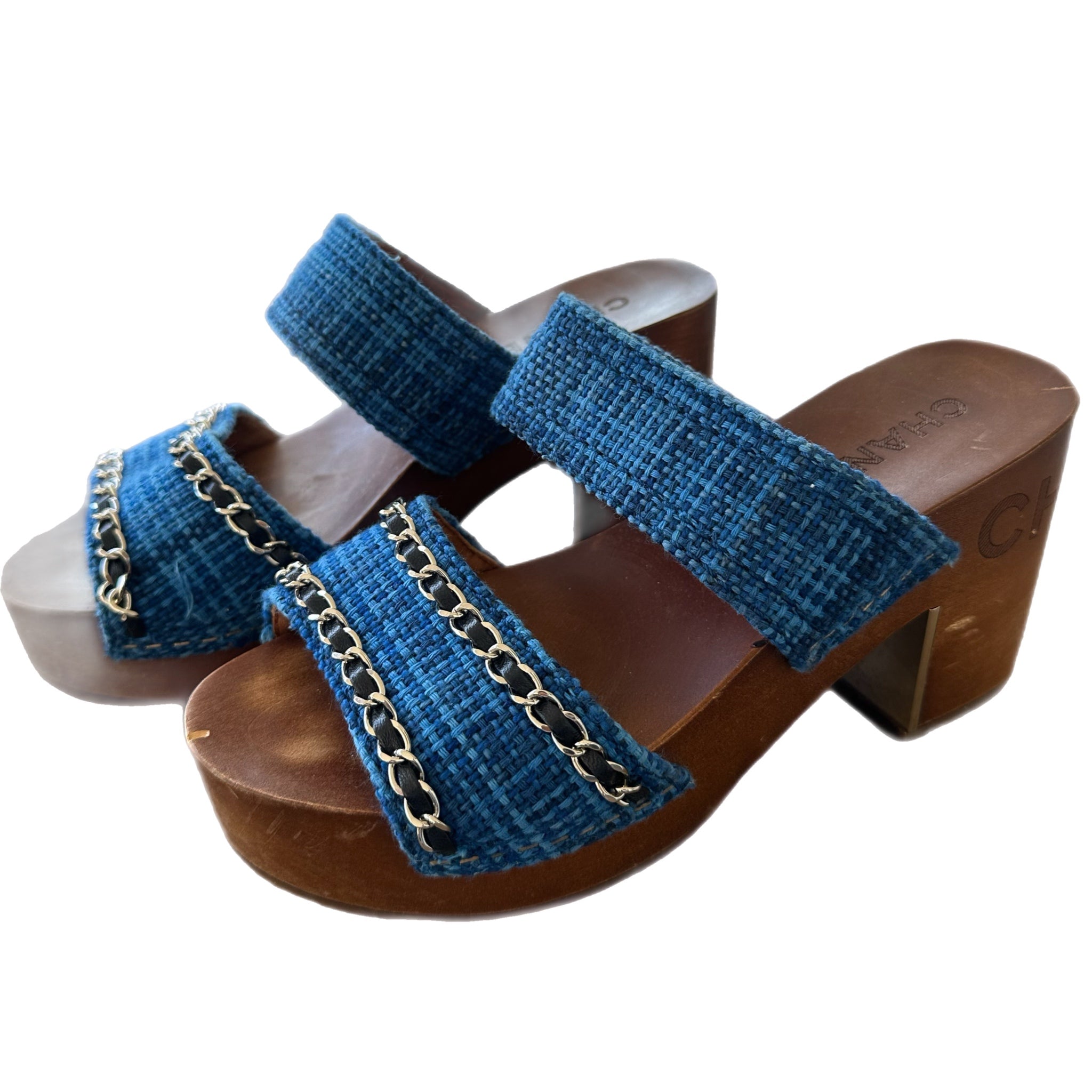 Chanel Tweed Blue Sandals