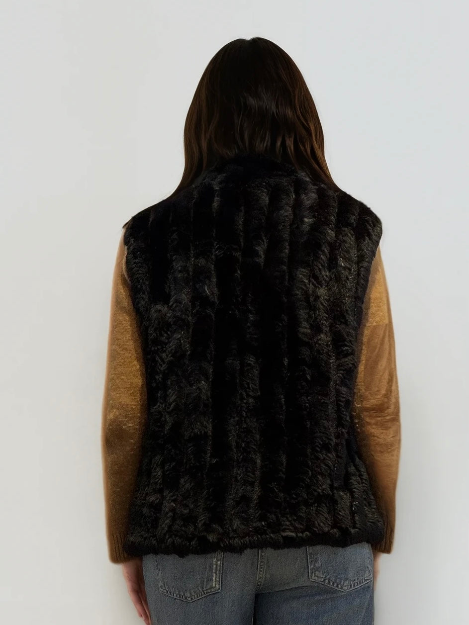 Black Ribbed Fur Vest