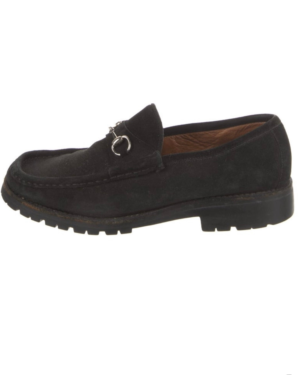 Gucci Black and Silver Suede Loafers Size 9