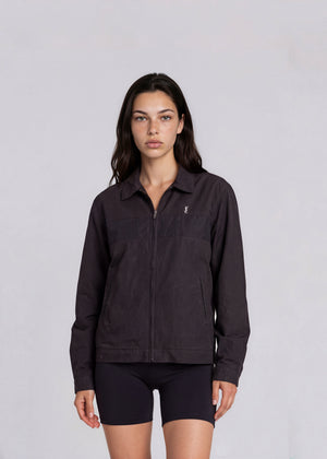 YSL Black Contrast Stripe Classic Collared Bomber with White Logo