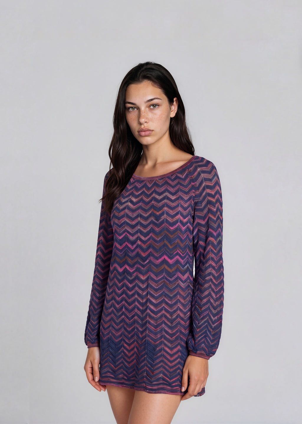 Missoni Navy and Pink Long Sleeve Dress
