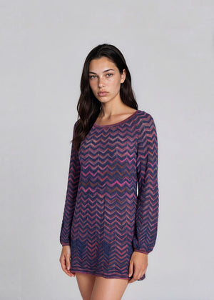 Missoni Navy and Pink Long Sleeve Dress