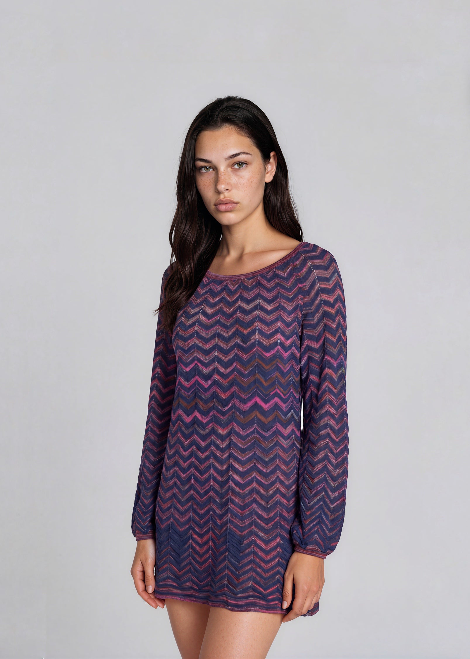 Missoni Navy and Pink Long Sleeve Dress