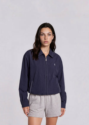 YSL Navy Classic Collared Contrast Stitch Bomber