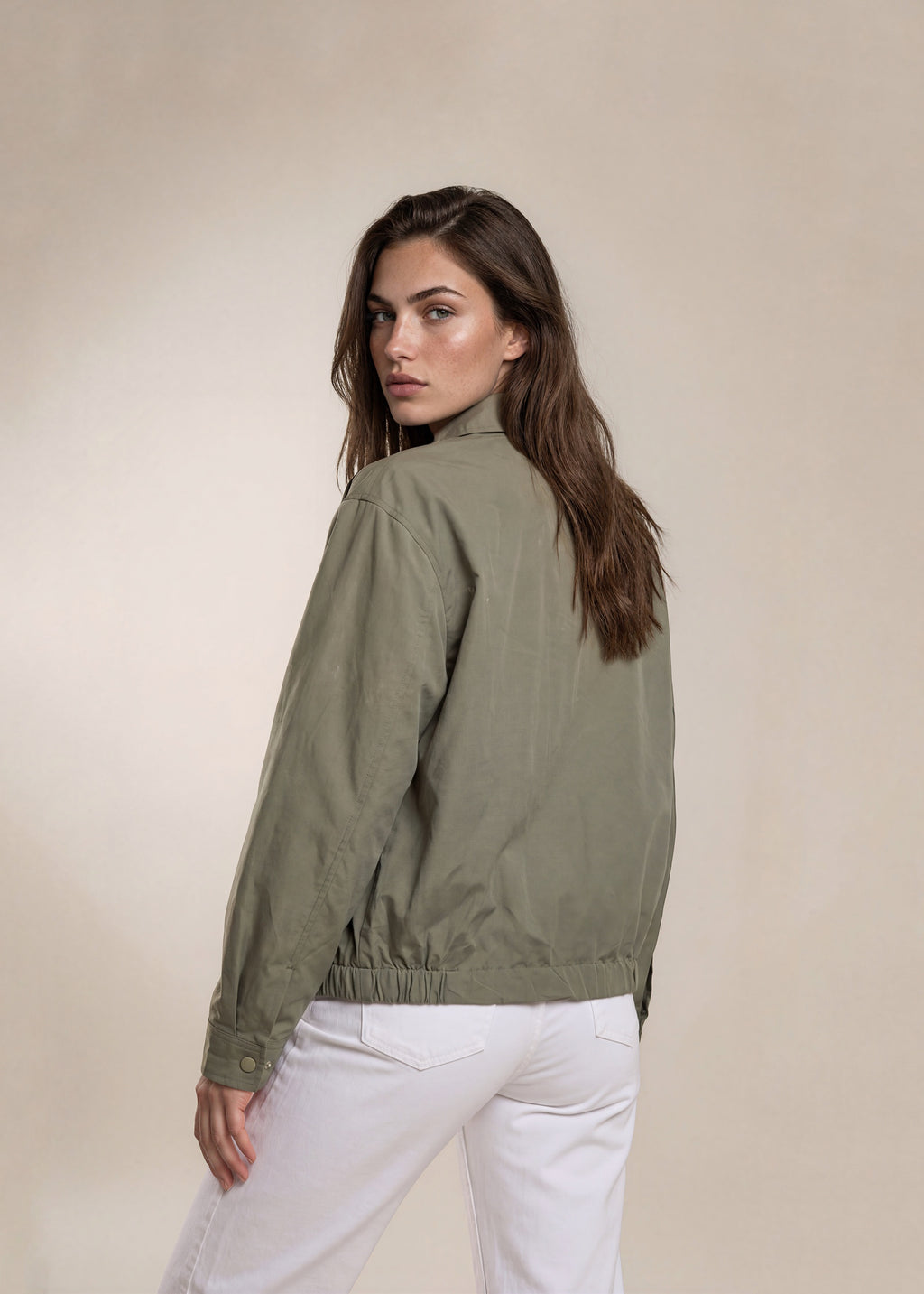 YSL Warm Green Classic Collared Bomber