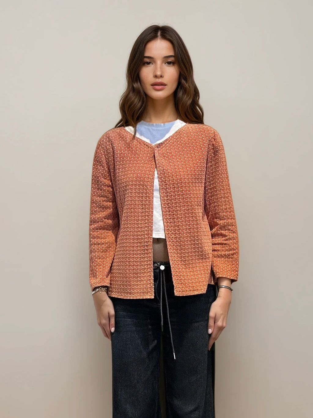 Armani Orange Printed Leather Jacket