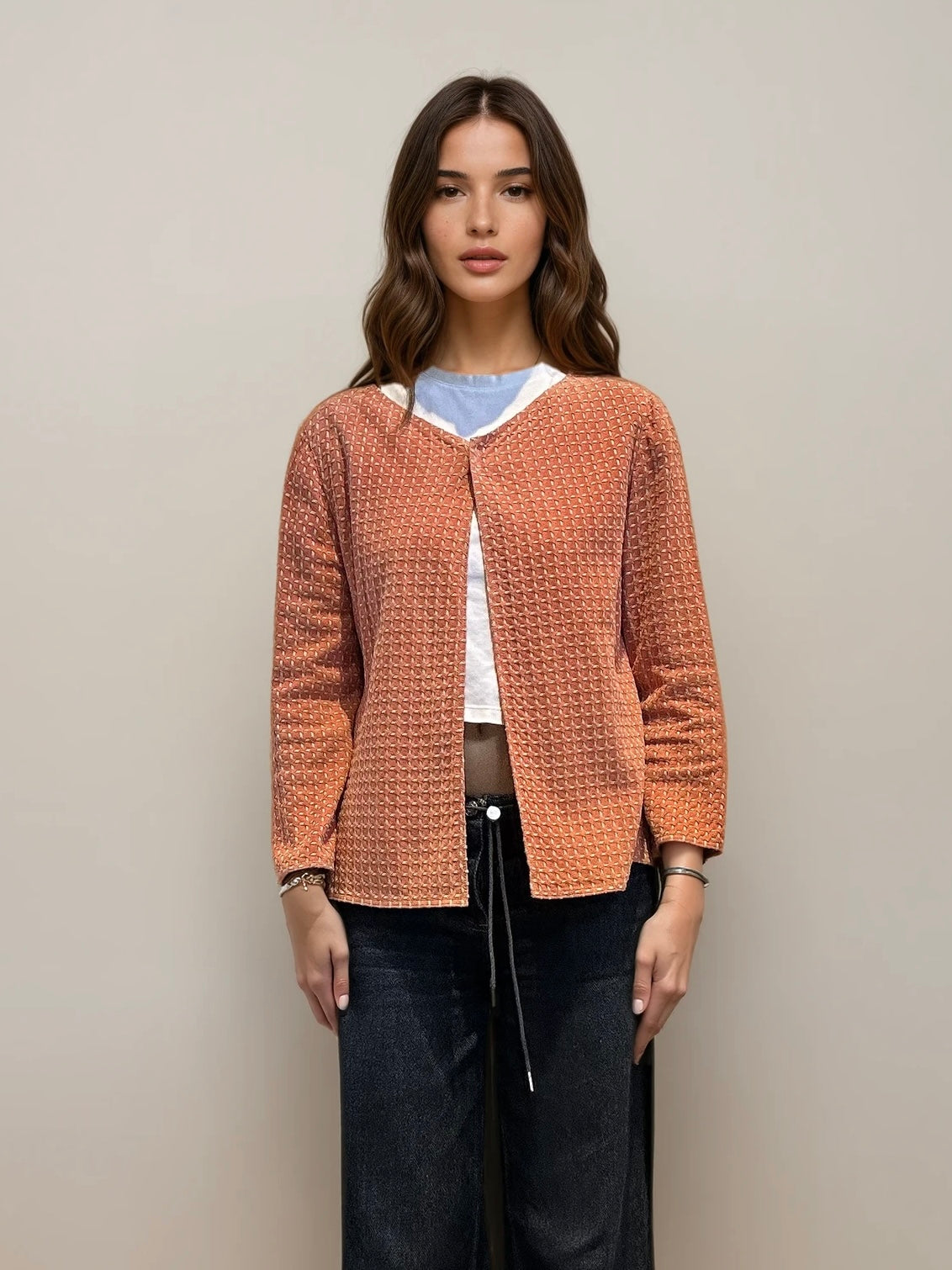 Armani Orange Printed Leather Jacket