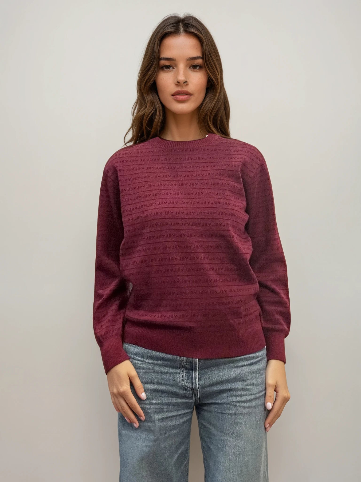 YSL Burgundy Monogram Sweater