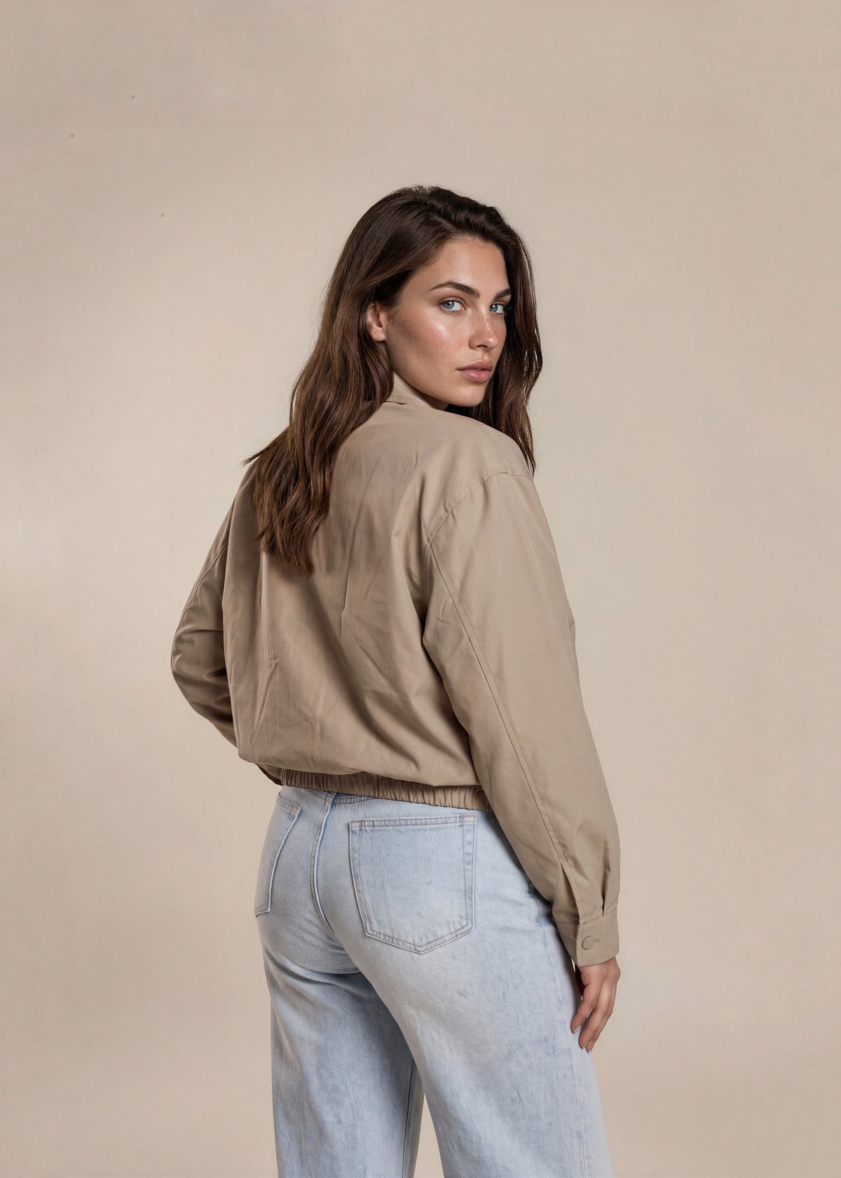 YSL Khaki Dark Button Classic Collared Bomber