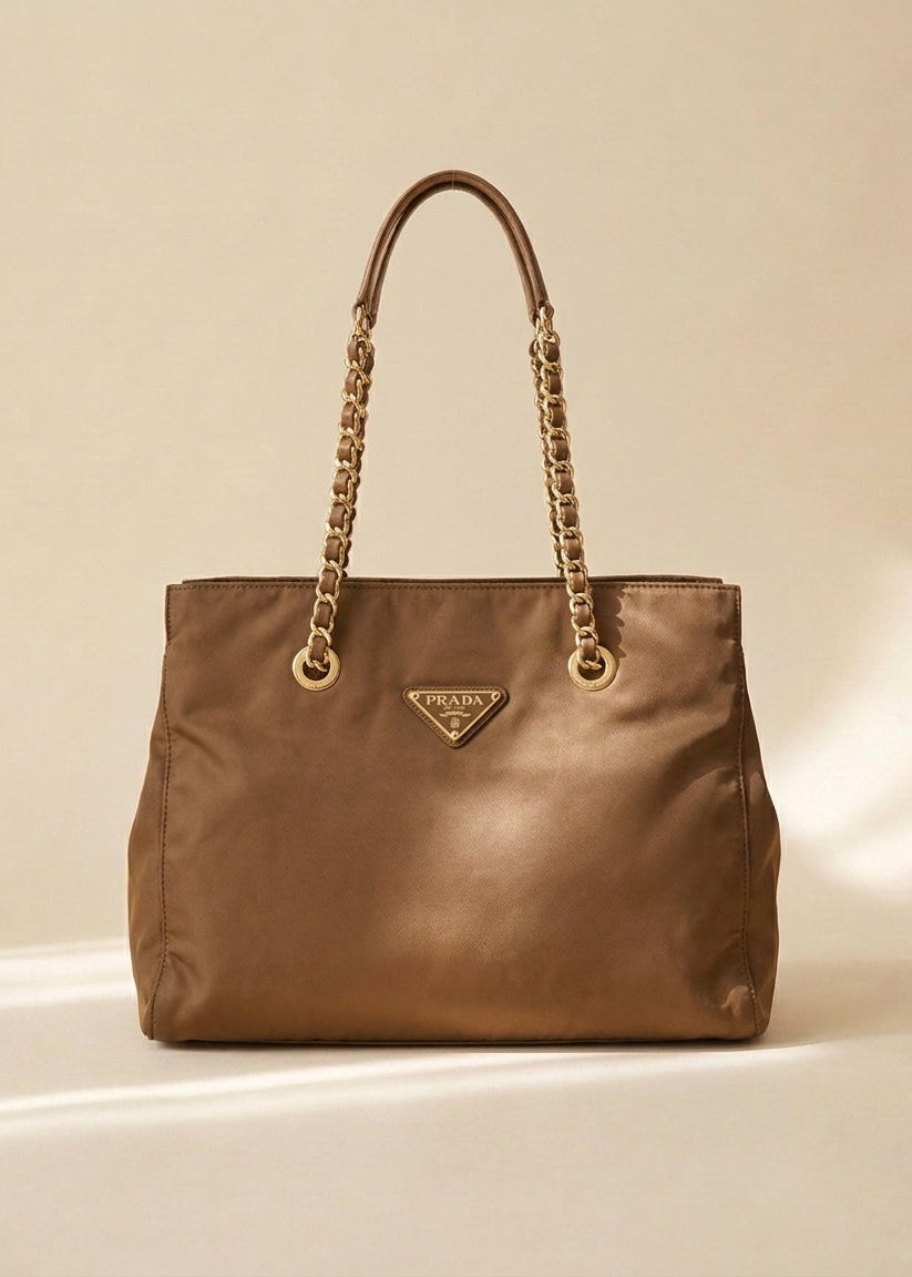 Prada Brown and Gold Strap Shoulder Bag