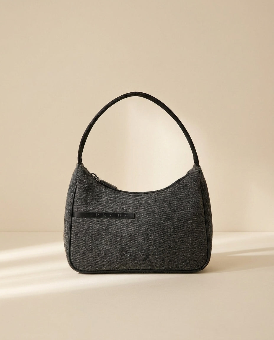 Prada Grey Wool Shoulder Bag