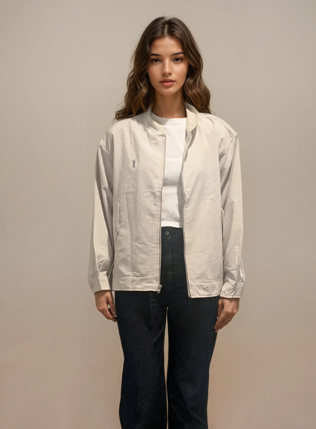 YSL Cream Bomber with Green Logo