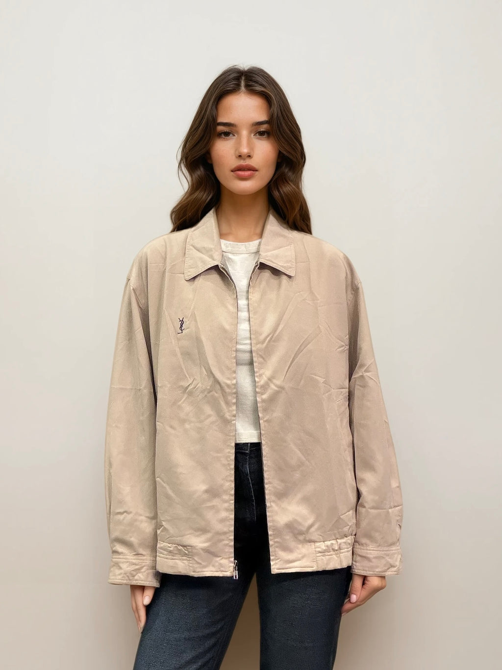 YSL Khaki Bomber with Navy Logo