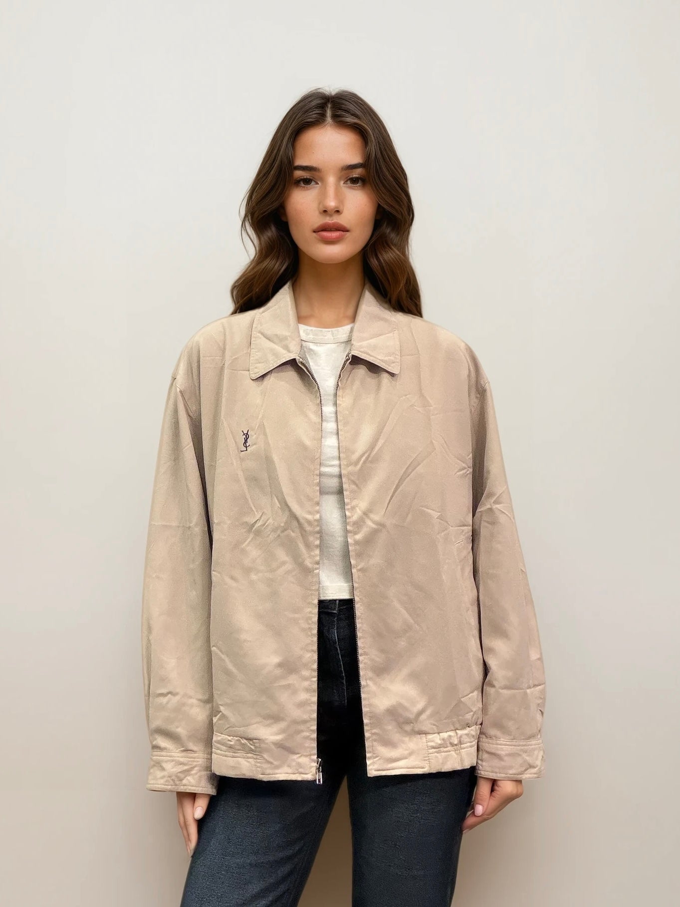 YSL Khaki Bomber with Navy Logo