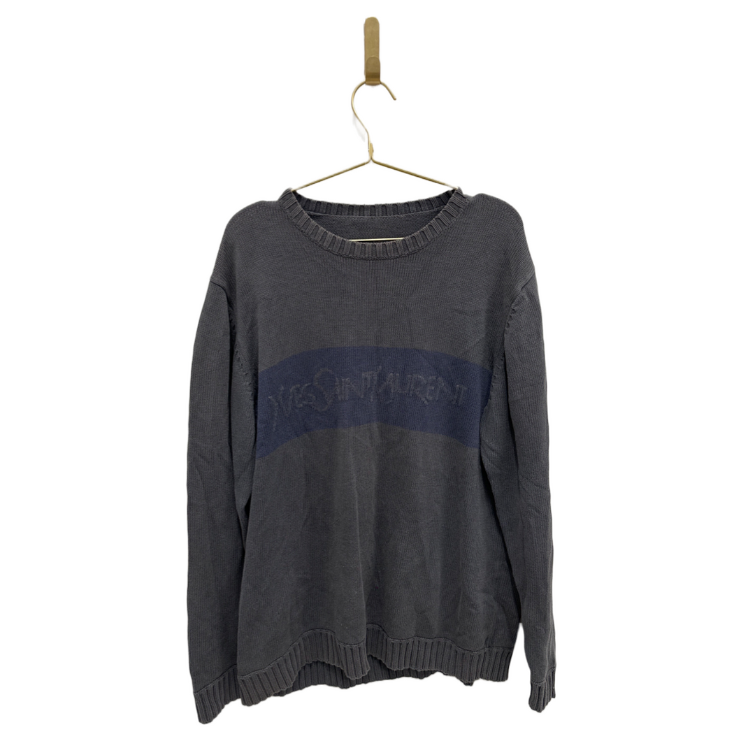 Ysl Grey and Navy Spellout Sweater