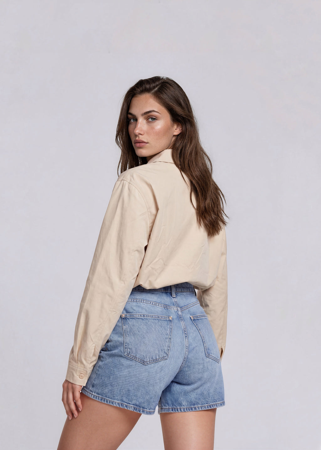 YSL Cream Classic Collared Bomber with Tan Logo