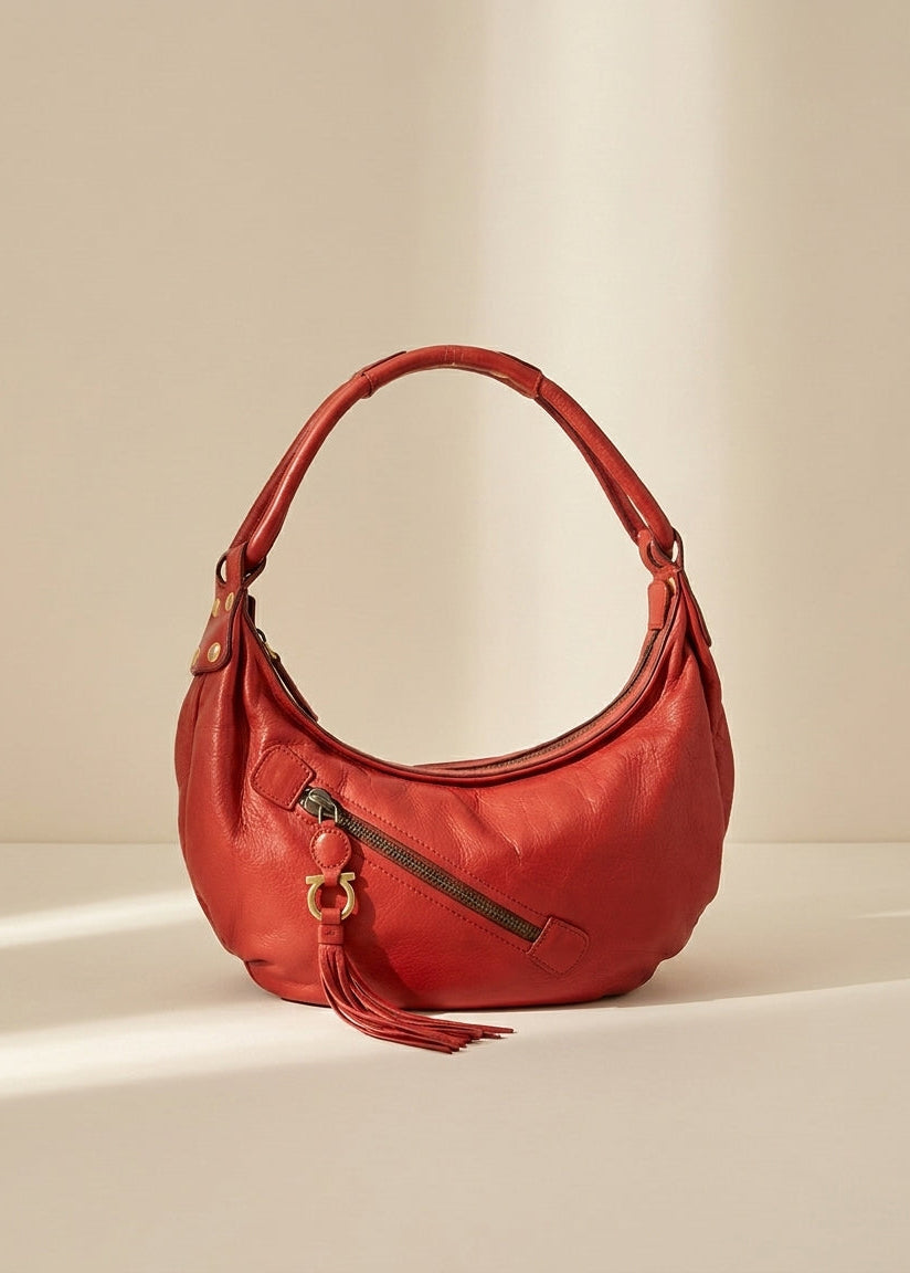Ferragamo Red Leather Hobo Bag