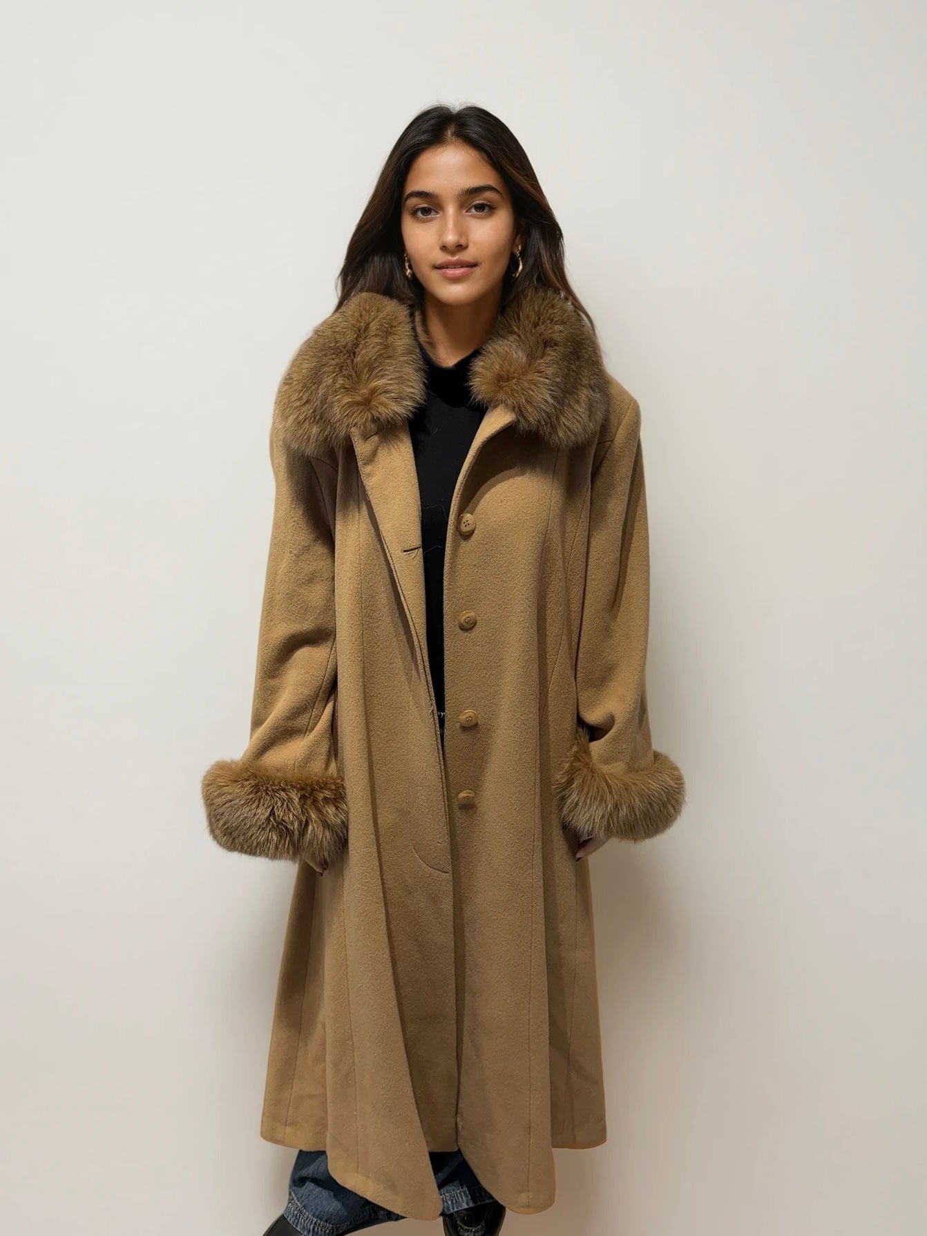 Tan Fur and Wool Coat