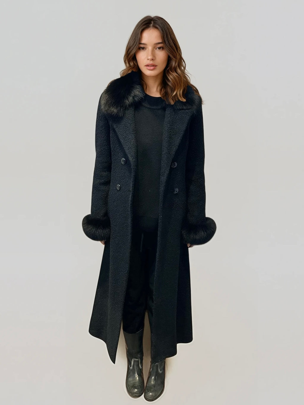 Grey Fur and Wool Coat