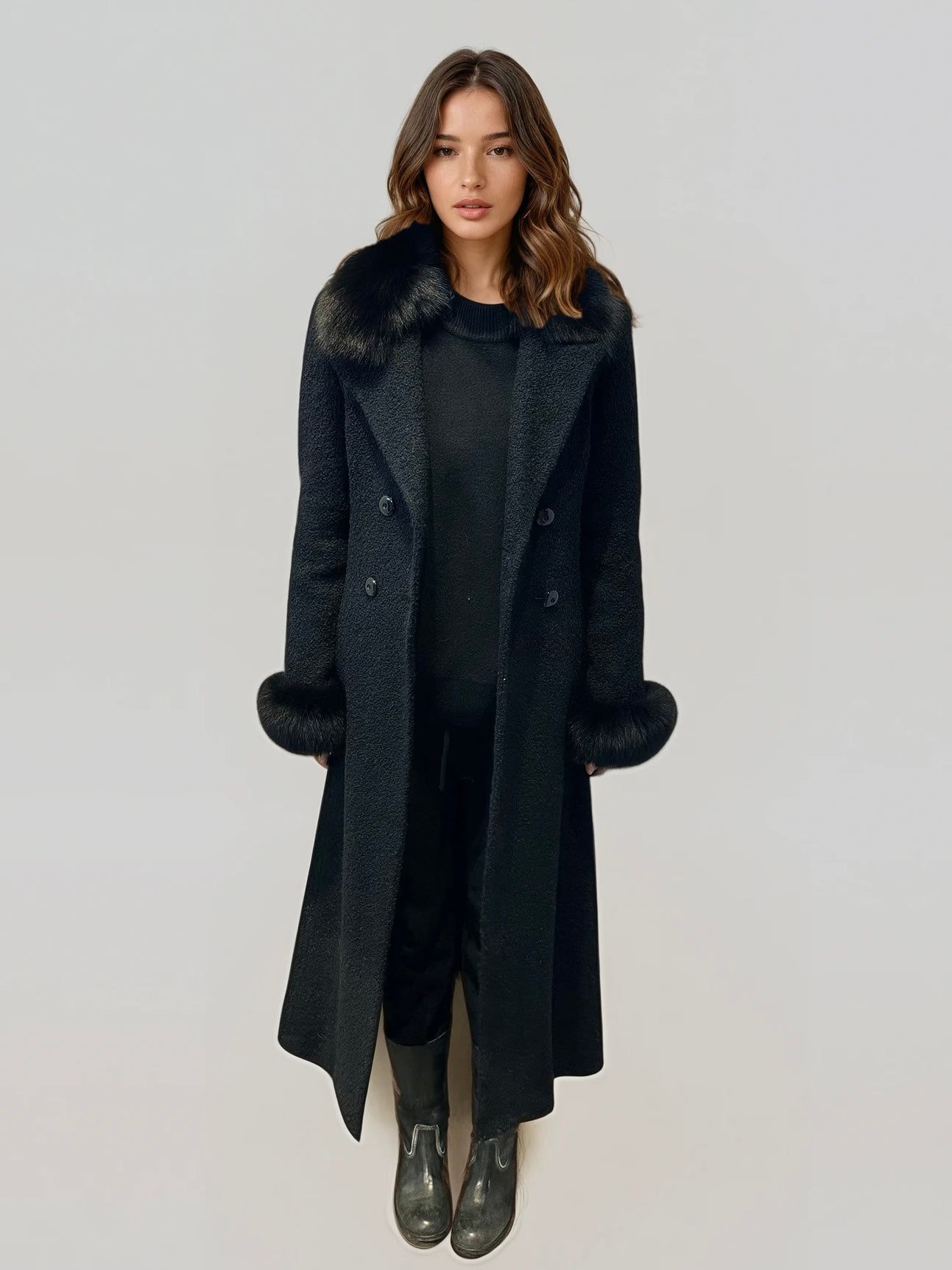 Grey Fur and Wool Coat