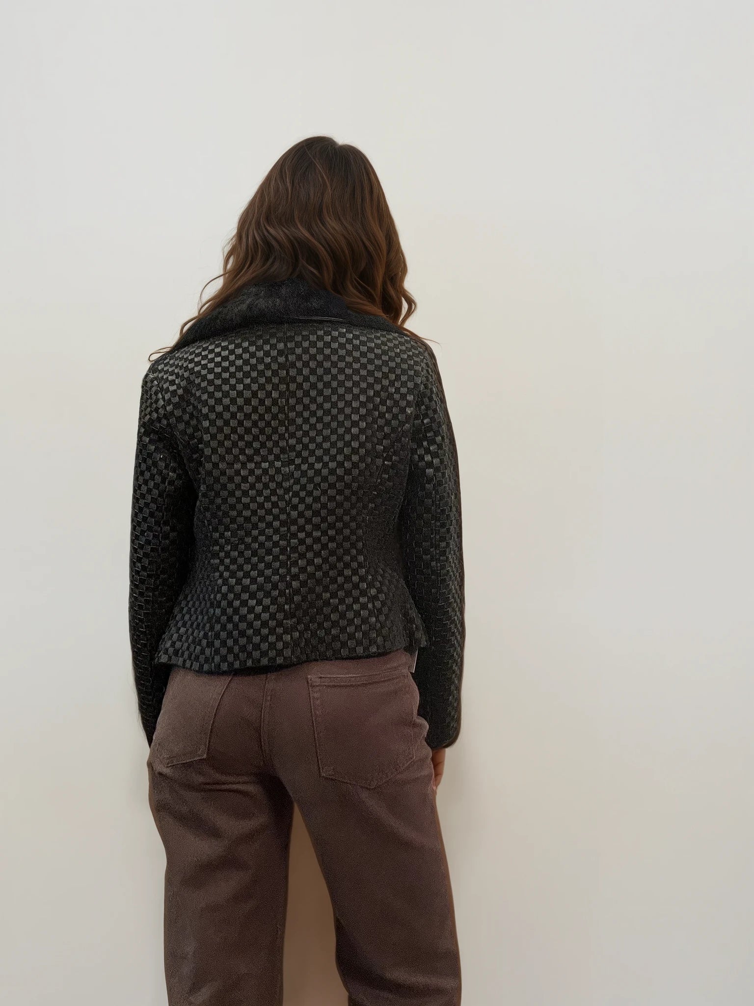 Black Leather Quilted Jacket With Fur Collar