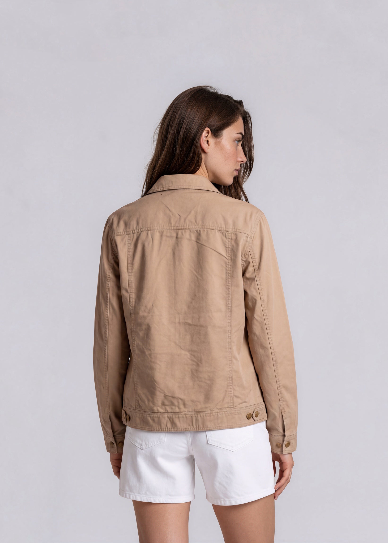 YSL Tan Collared Bomber with Button Pockets