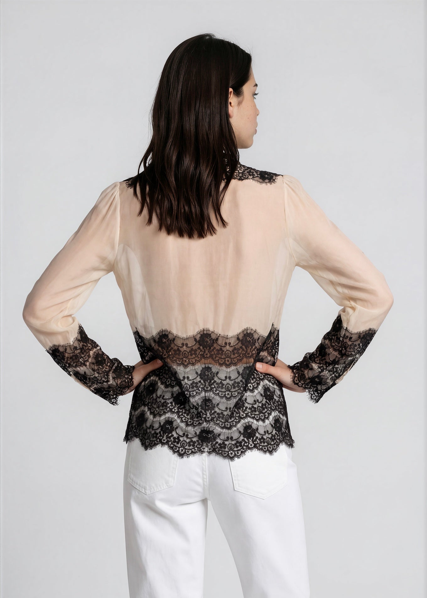 By Malene Birger Cream and Black Lace Blouse